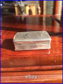 Antique Chinese Or Japanes Style Of Solid Silver Carved Pill Box Snuff Box