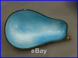 Antique Chinese Pear Shaped Enamel on Copper Lidded Box Applied Leaves & Flower