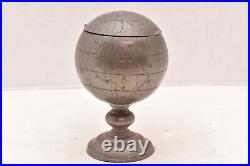 Antique Chinese Pewter Tea / Tobacco Caddy Box jar Engraved World Globe 19th c