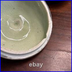 Antique Chinese Porcelain Round Lidded Box Celadon Silver Dragon Overlays