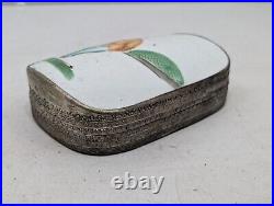 Antique Chinese Porcelain Shard Box Trinket Snuff Box Silver Vintage 6.5 x 4.5