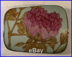 Antique Chinese Porcelain Shard Silver Plated Box with Pink Peony