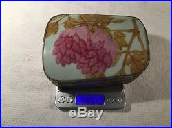 Antique Chinese Porcelain Shard Silver Plated Box with Pink Peony