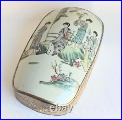 Antique Chinese Porcelain Shard in Silver Plated Box with Four Women in Garden