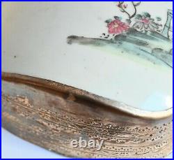 Antique Chinese Porcelain Shard in Silver Plated Box with Four Women in Garden