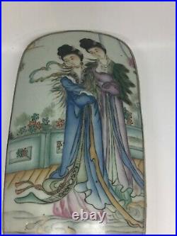 Antique Chinese Porcelain Shard in Silver Plated Box with Two Females