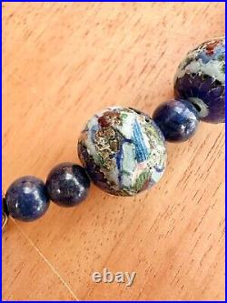 Antique Chinese Qing Enamel Cloisonné Lapis Lazuli Bead Silver Amulet Necklace