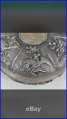 Antique Chinese Rare Solid Silver Export Mythical Box C1900