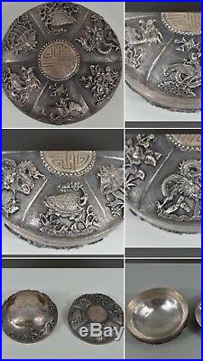 Antique Chinese Rare Solid Silver Export Mythical Box C1900