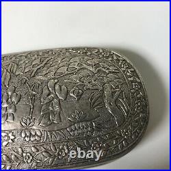 Antique Chinese Repousse Oval Silver Box