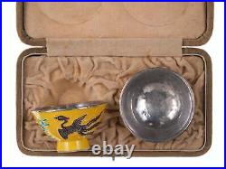 Antique Chinese Republic Period Silver lined porcelain Master salt dips in box