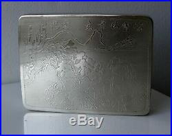Antique Chinese Scholar's Ink Stone Box Paktong or White Bronze with Landscape