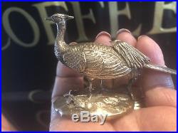 Antique Chinese Signed Sterling Silver Peacock Snuff Box/Container Bottle