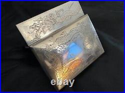 Antique Chinese Silver Box from 19 century Dragons decoration all over Marked