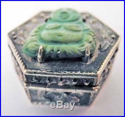 Antique Chinese Silver BoxTurquoise BuddhaRepousse+Hand CarvedVintage Ornate