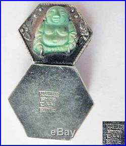 Antique Chinese Silver BoxTurquoise BuddhaRepousse+Hand CarvedVintage Ornate