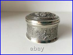 Antique Chinese Silver Chased Raised Pill Box