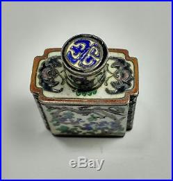 Antique Chinese Silver Cloisonne Enamel 18th Century Bottle Caddy Box RARE