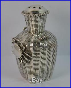 Antique Chinese Silver Crab on Basket Snuff Bottle Signed to Base