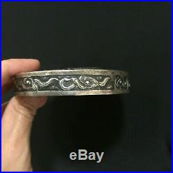 Antique Chinese Silver Dragon Box Cover, with Monogram, c 1800's