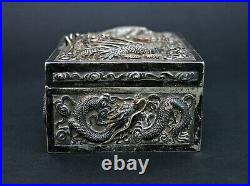 Antique Chinese Silver Dragon Box Makers Hallmark French Flea Market Find