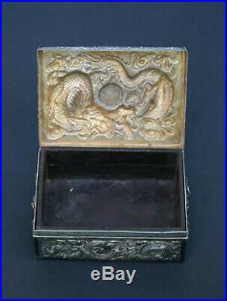 Antique Chinese Silver Dragon Box Makers Hallmark French Flea Market Find
