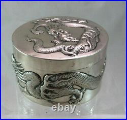 Antique Chinese Silver Dragon Decorated Box By Wang Hing 103g AHZX