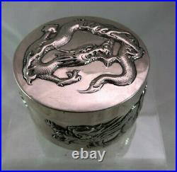 Antique Chinese Silver Dragon Decorated Box By Wang Hing 103g AHZX