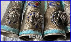 Antique Chinese Silver Enamel 5 Finger Nail Guard Finger Nail Protector Frog