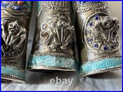 Antique Chinese Silver Enamel 5 Finger Nail Guard Finger Nail Protector Frog