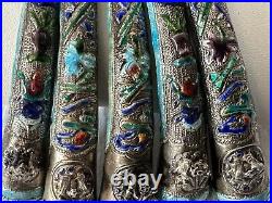 Antique Chinese Silver Enamel 5 Finger Nail Guard Finger Nail Protector Frog