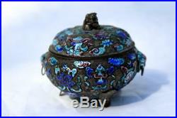 Antique Chinese Silver Enamel Round Box Tea Caddy