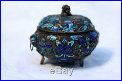 Antique Chinese Silver Enamel Round Box Tea Caddy