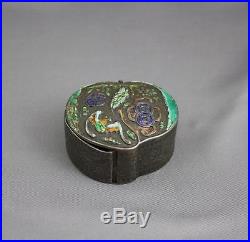 Antique Chinese Silver Enamel Swing Out Trinket Box Tap Pill Snuff Hinged