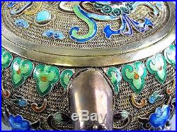 Antique Chinese Silver Filigree and Enamel Foo Dog Finial Dragon Motif 15.5 Ozt