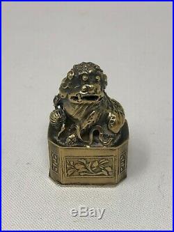 Antique Chinese Silver Gold Wash Foo Dog Snuff Box