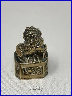 Antique Chinese Silver Gold Wash Foo Dog Snuff Box
