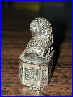 Antique Chinese Silver Gold Wash Foo Dog Snuff Box Marked Estate sale find