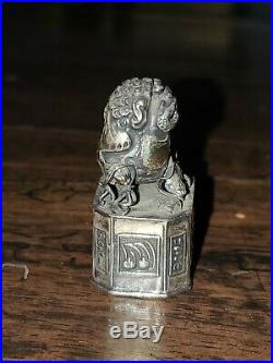 Antique Chinese Silver Gold Wash Foo Dog Snuff Box Marked Estate sale find