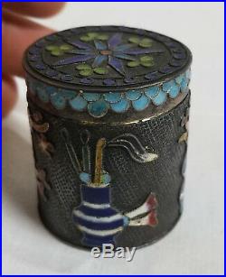 Antique Chinese Silver Hallmarked Enamel Small Snuff Box Scholar's Objects
