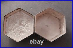 Antique Chinese Silver Hexagonal Snuff Box, Pill Case, Sgnd, C1900