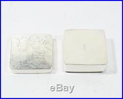 Antique Chinese Silver Ink Box Inkstone & Calligraphy Signed