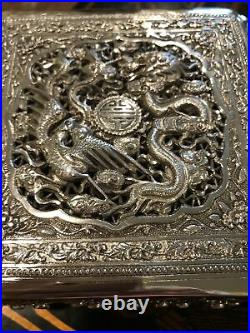 Antique Chinese Silver Openwork Repousee Box