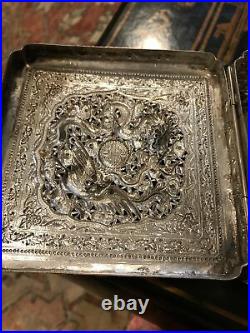 Antique Chinese Silver Openwork Repousee Box