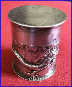 Antique Chinese Silver Opium Box Repousse Dragon Relief