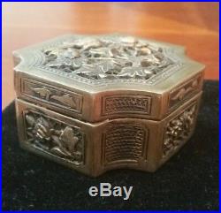 Antique Chinese Silver Pierced Reticulated Figural Potpourri Box Nice