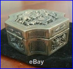 Antique Chinese Silver Pierced Reticulated Figural Potpourri Box Nice
