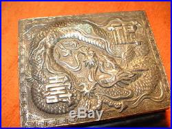 Antique Chinese Silver Plate Dragon Jewelry Box Chinese Trinket Box Circa 1900