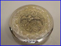 Antique Chinese Silver Plated Box With Dragon Round Engraved Fine