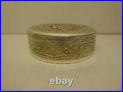 Antique Chinese Silver Plated Box With Dragon Round Engraved Fine